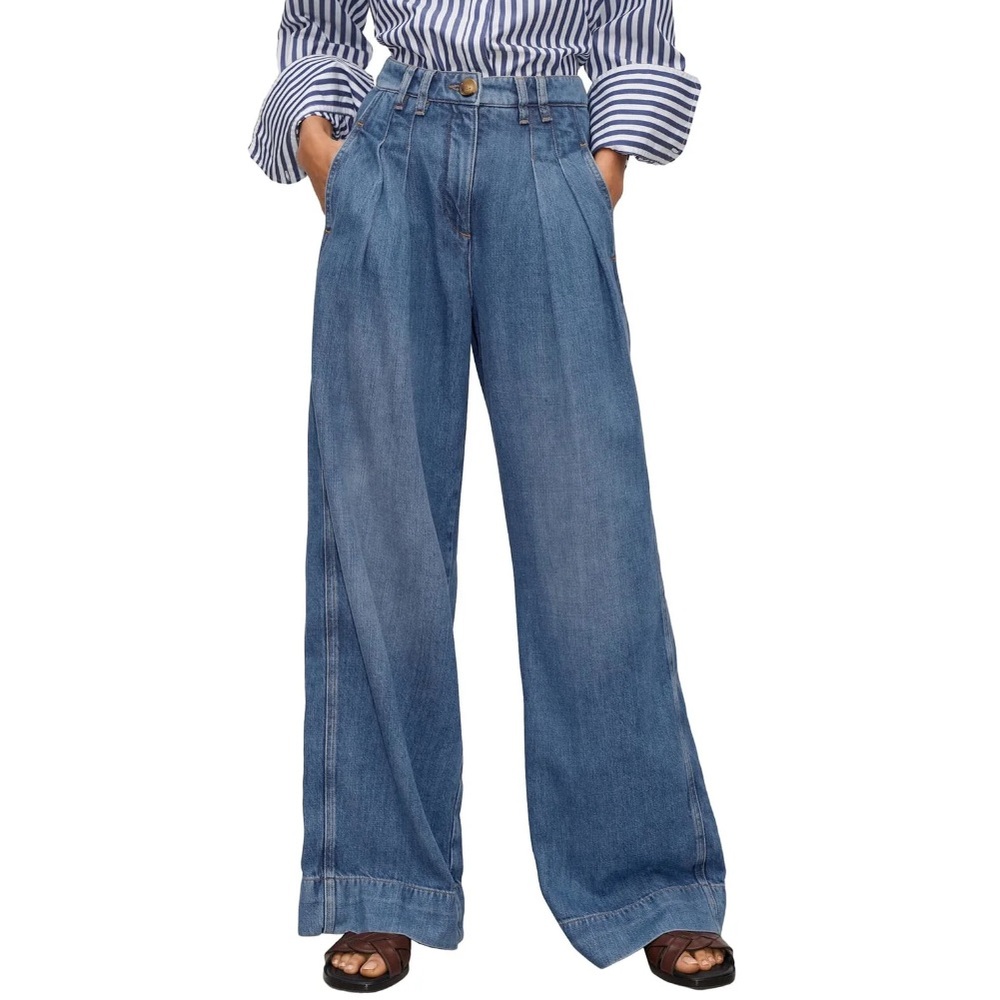 High Waisted Wide Leg Blue Jeans